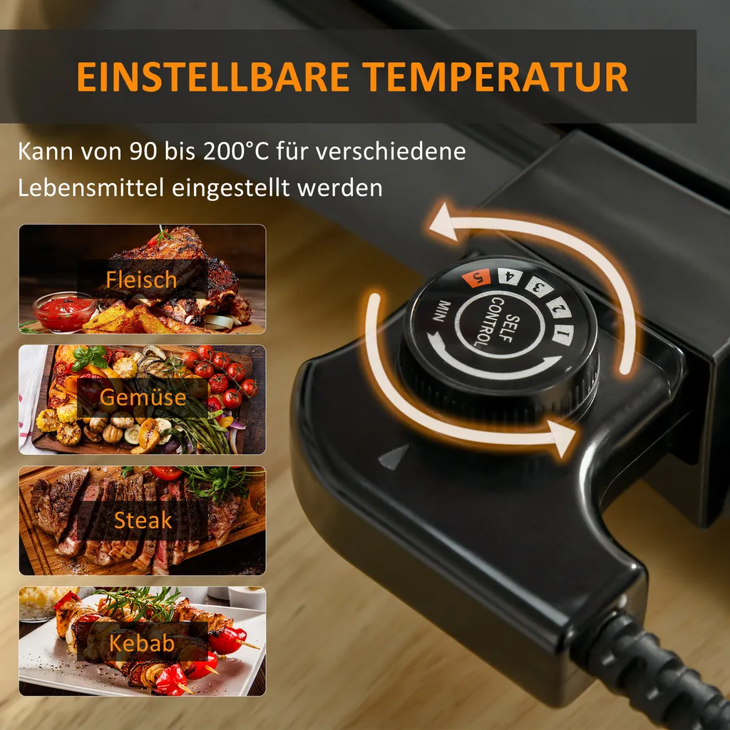 HOMCOM OMCOM Elektrogrill Tischgrill Elektrisch Mit Regelbarer Thermostat Antihaftbeschichtete Grillplatte 1600 W BBQ Indoor-Grill Teppanyaki Mit Abtropfschale 53,5 X 31 X 8 Cm 4 HOMCOM OMCOM Elektrogrill Tischgrill Elektrisch Mit Regelbarer Thermostat Antihaftbeschichtete Grillplatte 1600 W BBQ Indoor-Grill Teppanyaki Mit Abtropfschale 53,5 X 31 X 8 Cm – Bild 4