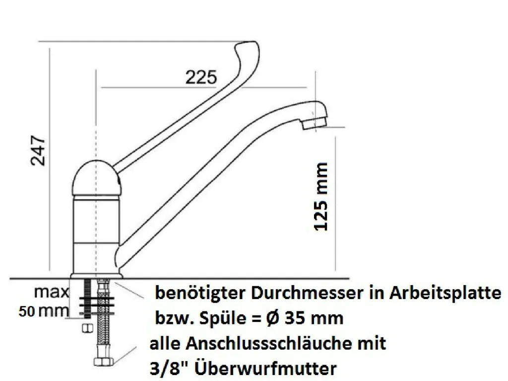 Tecuro Arzthebel-Einhebel Spültischarmatur NIEDERDRUCK Mit Langem Griff Chrom 3 Tecuro Arzthebel-Einhebel Spültischarmatur NIEDERDRUCK Mit Langem Griff Chrom – Bild 3