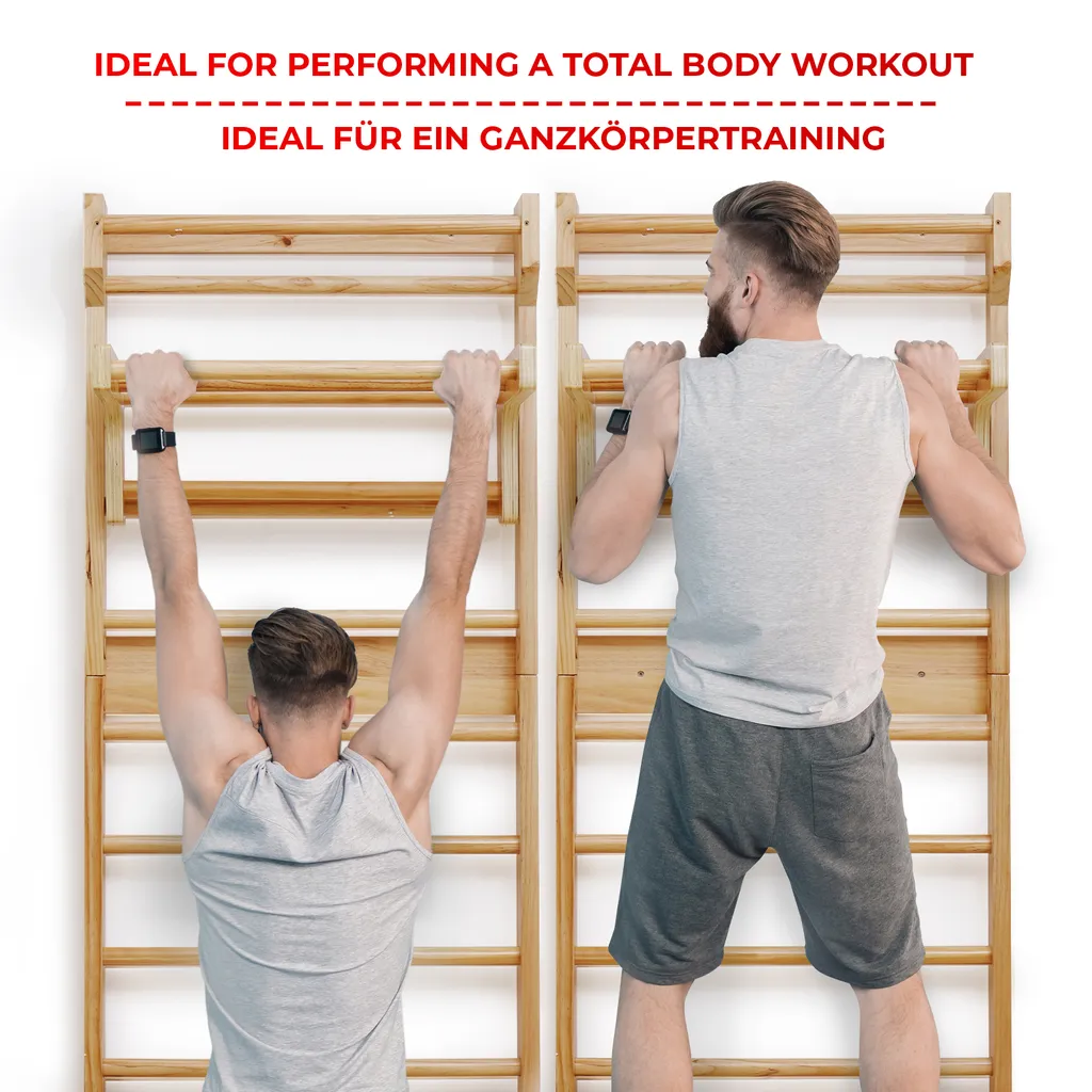 Physionics® Abnehmbare Klimmzugstange Für Sprossenwand - Belastbar Bis 100 Kg, 3 Sprossen, 73 X 45 X 27 Cm, Aus Holz, Höhenverstellbar - Klimmzugbügel, Reckstange, Einhängebügel, Turnwand 6 Physionics® Abnehmbare Klimmzugstange Für Sprossenwand - Belastbar Bis 100 Kg, 3 Sprossen, 73 X 45 X 27 Cm, Aus Holz, Höhenverstellbar - Klimmzugbügel, Reckstange, Einhängebügel, Turnwand – Bild 6