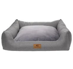 Ferocity Hundebett Waschbares Hundesofa Mit Rand Und Wendekissen, Hundekissen Aus Cordura Und Samt, Grau Und Flachs 85x70 [123]