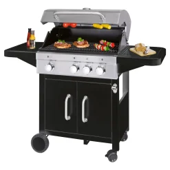 ProfiCook® Gasgrill 3 Brenner + 1 Seitenbrenner, Gas Grill Inkl. Gusseisen-Roste, Gasdruckminderer Und Schlauch, Für 5kg Gasflasche, Gasgrill Mit Kochplatte Und Temperaturanzeige , PC GG 1219