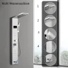 Puluomis Duschsystem Duschpaneel 5 Funktionen Duscharmatur Mit Kopfbrause Und 3 Stufen Handbrause, Regendusche Duschkopf Duschset Aus Edelstahl Mit Display , Silber Weiß
