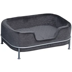 PawHut Hundesofa Mit Rückenlehne Haustiersofa Mit Metallbeinen Hundebett Weichem Bezug Katzensofa Metall Grau+Silber 63,5 X 43 X 24,5 Cm