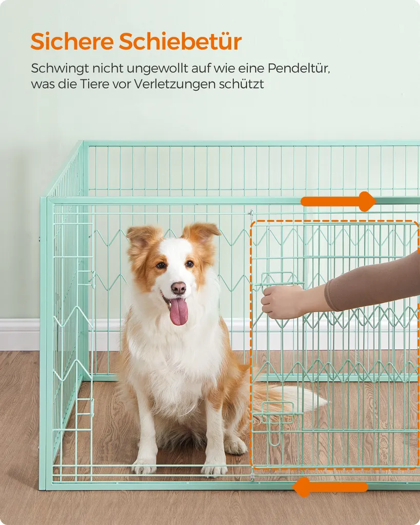 Feandrea Welpenauslauf, Welpenlaufstall 4-teilig, Schiebetür Mit 2 Riegeln, 122 X 80 X 70 Cm, Freilaufgehege Innen, Mintgrün PPK003C01 4 Feandrea Welpenauslauf, Welpenlaufstall 4-teilig, Schiebetür Mit 2 Riegeln, 122 X 80 X 70 Cm, Freilaufgehege Innen, Mintgrün PPK003C01 – Bild 4