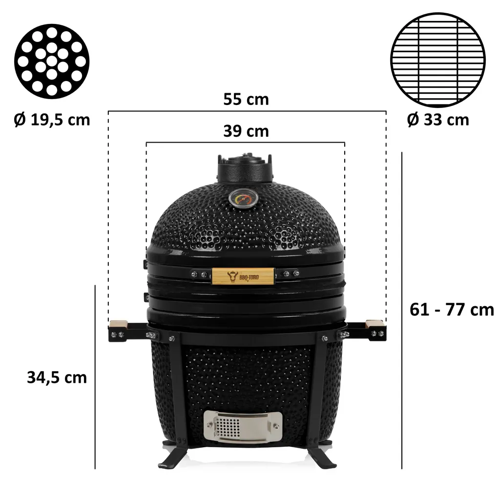 BBQ-Toro Kamado Grill Holzkohlegrill Ø 39 Cm "SHIRO" Mit Thermometer Und Holzgriffen, Schwarz 2 BBQ-Toro Kamado Grill Holzkohlegrill Ø 39 Cm "SHIRO" Mit Thermometer Und Holzgriffen, Schwarz – Bild 2