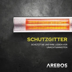 AREBOS Infrarot Heizstrahler Mit Fernbedienung, 3000W, 3 Heizstufen, Terrassenheizer, Wand-Heizstrahler, Silber -Garten- & Gewächshäuser Geschäft fa8630ef699213d5dac41524fff2b87b