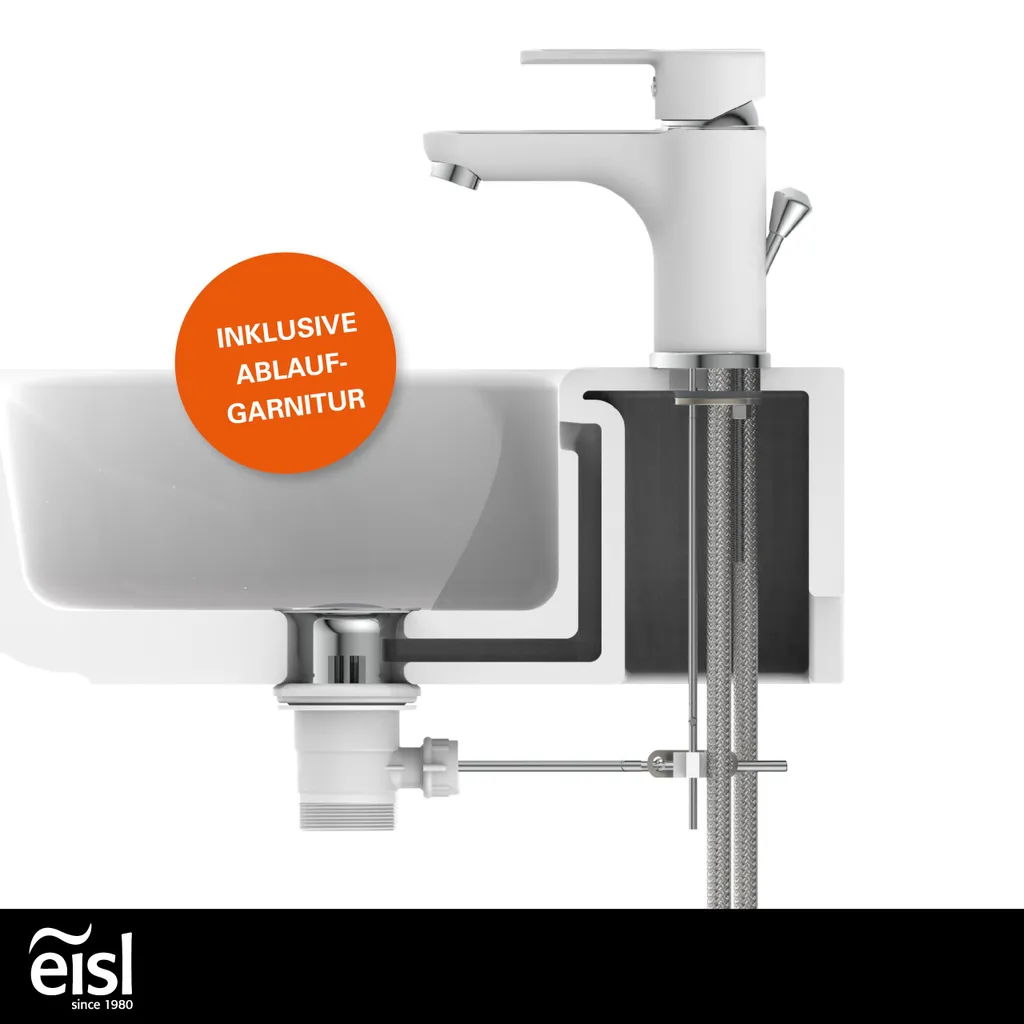 Eisl DIZIANI Waschtischarmatur Mit Zugstange, Wasserhahn Bad Mit Ablaufgarnitur Waschbecken, Weiß/Chrom 5 Eisl DIZIANI Waschtischarmatur Mit Zugstange, Wasserhahn Bad Mit Ablaufgarnitur Waschbecken, Weiß/Chrom – Bild 5
