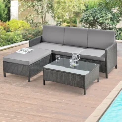 En.casa Gartenmöbelset Rattan 3-tlg. Rattan-Möbel Sitzgruppe Gartenlounge Loungeset Polyrattan Dunkel-/Hellgrau -Garten- & Gewächshäuser Geschäft faa8582f7262f1fda8bee60b313f43f8
