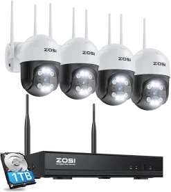 ZOSI 3MP WLAN Überwachungskamera Set, 4X Schwenkbar PTZ Dome Kamera 355°/140° Und 8CH 1TB HDD NVR, Smart Personenerkennung, 2-Wege-Audio