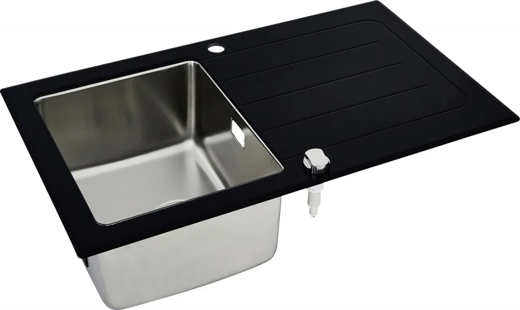 Respekta Glasspüle New York 86 X 50 Cm / Edelstahl / Glas Schwarz 12 Respekta Glasspüle New York 86 X 50 Cm / Edelstahl / Glas Schwarz – Bild 12