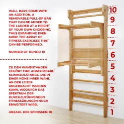 Physionics® Sprossenwand - Mit/ohne Klimmzugstange, Für Kinder /Erwachsene, 195x80x14cm, Holz - Kletterwand, Turnwand, Klettergerüst (mit Klimmzugstange) -Garten- & Gewächshäuser Geschäft fb7dc3a2ac477a11910e7ce597ded40a