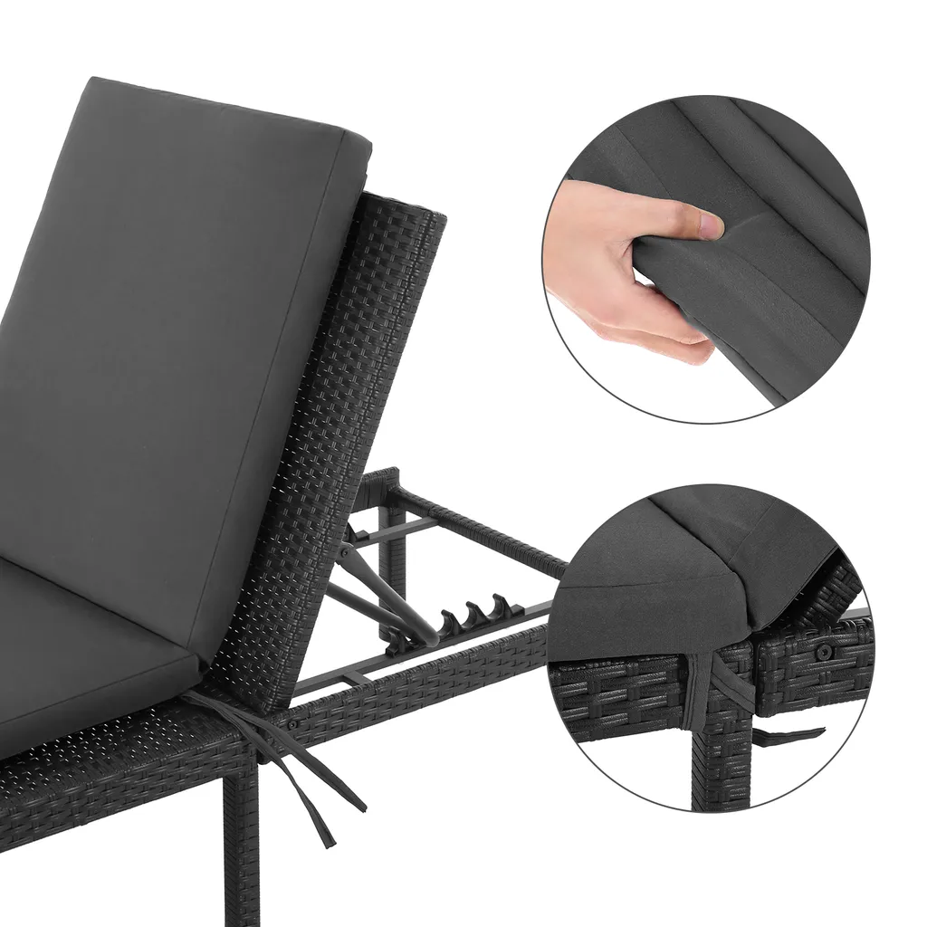 SONGMICS Sonnenliege, Liegestuhl, Gartenliege, Mit 5 Cm Dicker Auflage, Polyrattan, Rückenlehne Verstellbar, 59 X 198 X 28 Cm, Bis 150 Kg Belastbar Schwarz-beige GCB27GYV1 8 SONGMICS Sonnenliege, Liegestuhl, Gartenliege, Mit 5 Cm Dicker Auflage, Polyrattan, Rückenlehne Verstellbar, 59 X 198 X 28 Cm, Bis 150 Kg Belastbar Schwarz-beige GCB27GYV1 – Bild 8