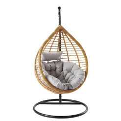 Mirjan24 Hängesessel Bali, Stilvoll Hängekorb, Gartensessel Mit Stahlskelett, Rattan, Kokon (Schwarz / Natur + Grau Kissen) -Garten- & Gewächshäuser Geschäft fb8a33fe1d8fd8fcddd296fa5fc927d4