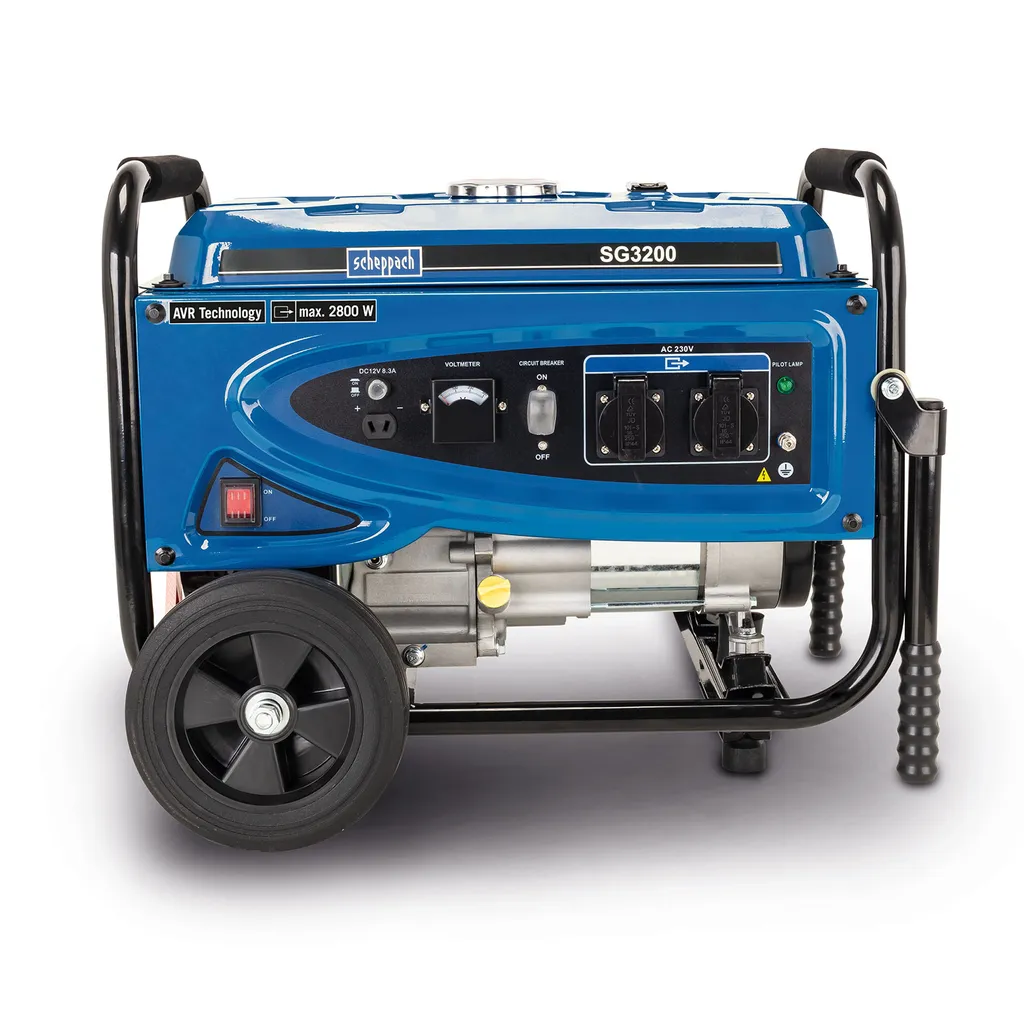 Scheppach SG3200 Generator Stromgenerator Stromerzeuger Notstromaggregat 2800 Watt | 6,5PS Leistung | 15L Tank | 196 Cm³ 4-Takt-Motor | 2x 230V Steckdose, 1x 12V DC Konnektor | Mit Fahrvorrichtung 2 Scheppach SG3200 Generator Stromgenerator Stromerzeuger Notstromaggregat 2800 Watt | 6,5PS Leistung | 15L Tank | 196 Cm³ 4-Takt-Motor | 2x 230V Steckdose, 1x 12V DC Konnektor | Mit Fahrvorrichtung – Bild 2