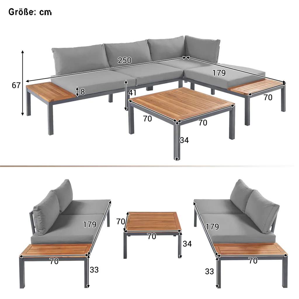 Merax Gartenmöbelset 4-teilig Loungeset Loungegruppe Aus Akazienholz Und Stahlrahmen, Balkonmöbel Set Mit Tisch Und Kissen, 250*172*67cm 4 Merax Gartenmöbelset 4-teilig Loungeset Loungegruppe Aus Akazienholz Und Stahlrahmen, Balkonmöbel Set Mit Tisch Und Kissen, 250*172*67cm – Bild 4