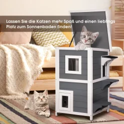 Lovupet Katzenhaus Katzenvilla Isoliert Katzenhütte 2 Etagen Wetterfest 0508EY -Garten- & Gewächshäuser Geschäft fc0c802379f62203ba83a693eace79de