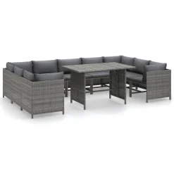 VidaXL 10-tlg. Garten-Lounge-Set Mit Kissen Poly Rattan Grau
