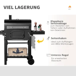 HOMCOM Outsunny Holzkohlegrill BBQ Gartengrill Mit Deckel Und Ablagen Metall Smoker BBQ Warmhalteplatte Regale Gartenparty Transportrollen Schwarz 124 X 66 X 112 Cm 15 HOMCOM Outsunny Holzkohlegrill BBQ Gartengrill Mit Deckel Und Ablagen Metall Smoker BBQ Warmhalteplatte Regale Gartenparty Transportrollen Schwarz 124 X 66 X 112 Cm -Garten- & Gewächshäuser Geschäft fc3e3cdf32e952fed8a494de14a3391b