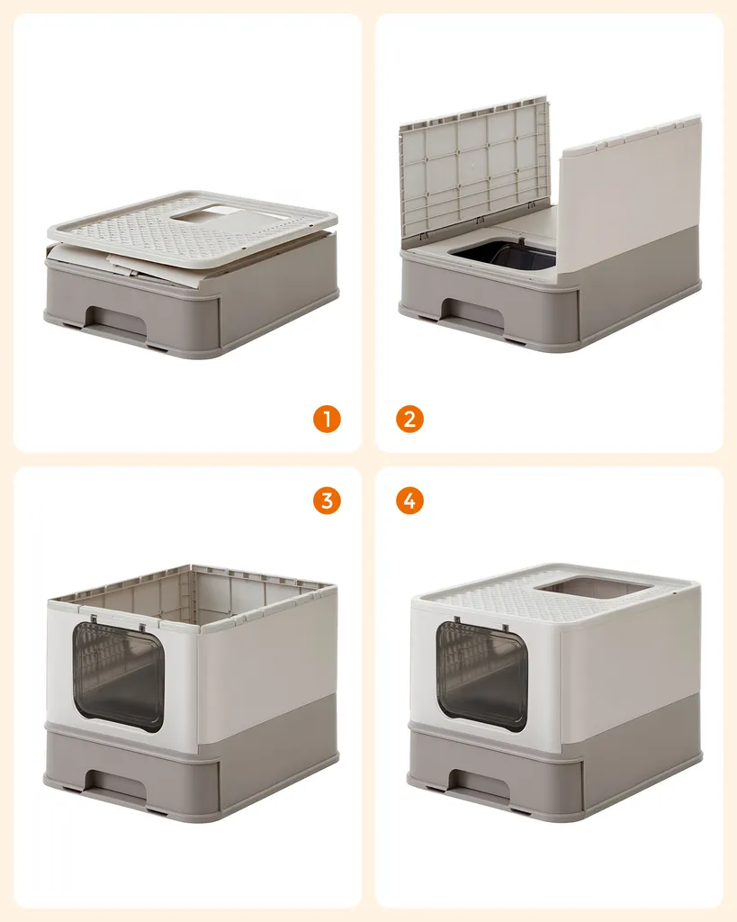 FEANDREA Katzenklo, Mit Deckel, Für Katzen Bis 15kg, Haferflockenfarben-warmgrau 4 FEANDREA Katzenklo, Mit Deckel, Für Katzen Bis 15kg, Haferflockenfarben-warmgrau – Bild 4