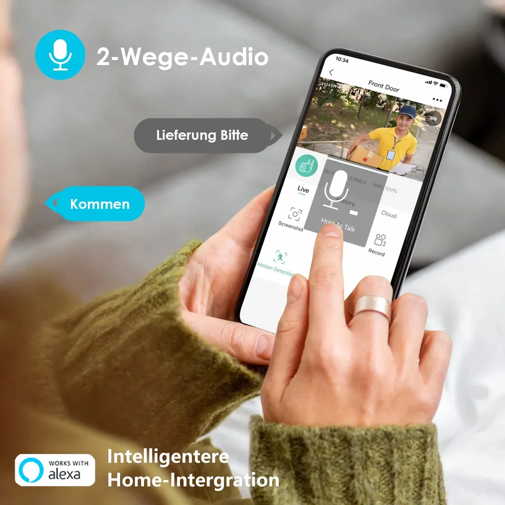 IeGeek 2K Solar Überwachungskamera Aussen Akku Mit 32G SD-Karte, 355°|120° PTZ Wlan Kamera Outdoor Mit Farbnachtsicht, PIR-Sensor, Personenerkennung, 2-Wege-Audio, Arbeit Mit Alexa, IP65 11 IeGeek 2K Solar Überwachungskamera Aussen Akku Mit 32G SD-Karte, 355°|120° PTZ Wlan Kamera Outdoor Mit Farbnachtsicht, PIR-Sensor, Personenerkennung, 2-Wege-Audio, Arbeit Mit Alexa, IP65 – Bild 11