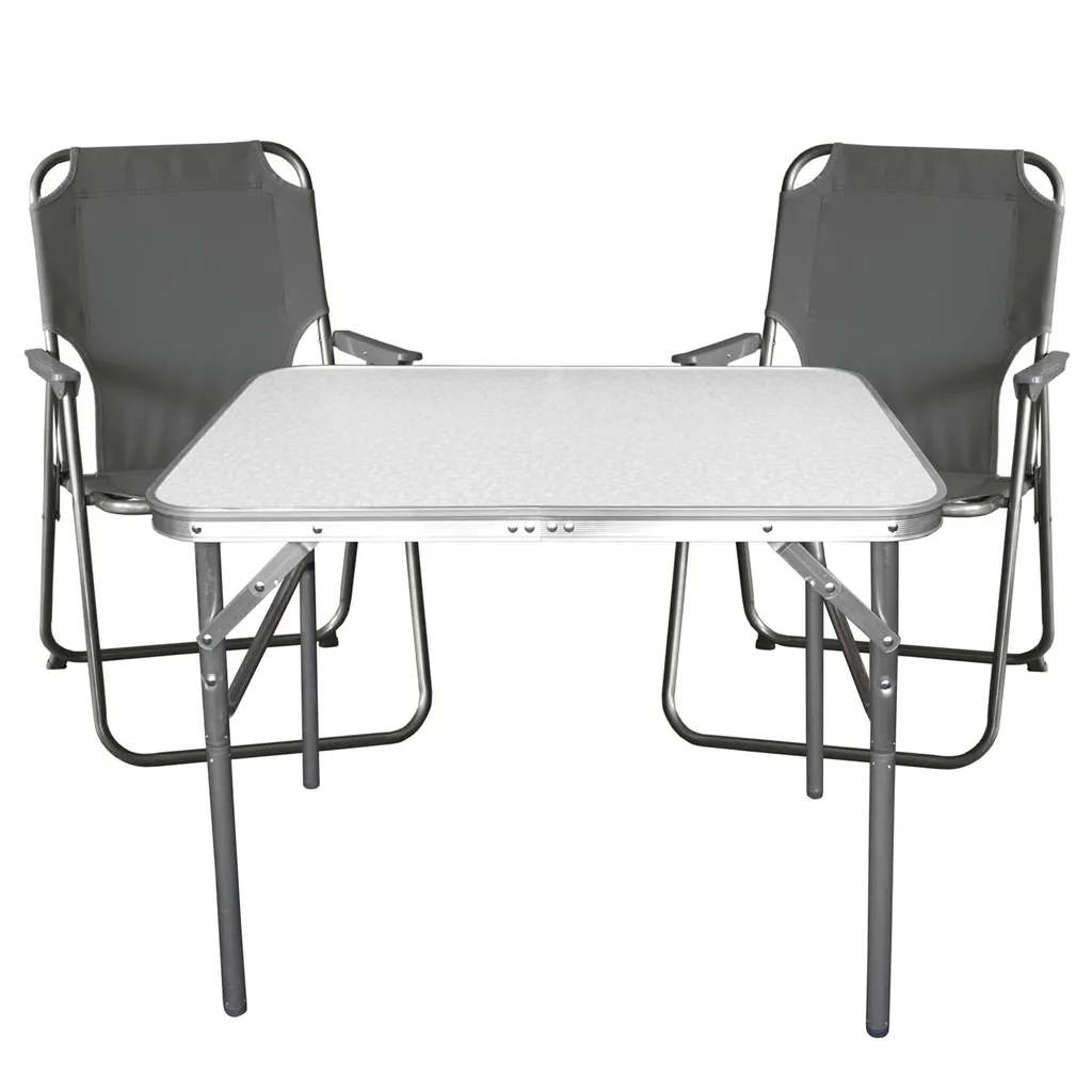 Multistore 2002 3tlg. Campingmöbel-Set Tisch 75x55cm + 2x Klappstuhl Stone 1 Multistore 2002 3tlg. Campingmöbel-Set Tisch 75x55cm + 2x Klappstuhl Stone