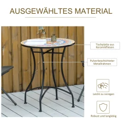 Outsunny Gartentisch Mosaiktisch Rund Bistrotisch Beistelltisch Mit Mosaikplatte Keramik Metall Rot+Blau+Weiß Ø60 Cm -Garten- & Gewächshäuser Geschäft fcca2f348636a82f3da0c5647f8c2eea
