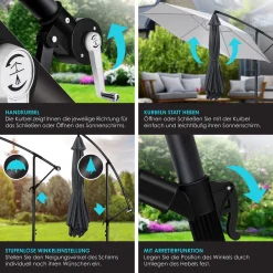 KESSER® Alu Ampelschirm Sonnenschirm + Abdeckung Ø300 Cm / Ø350 Cm Mit Kurbelvorrichtung Kurbelschirm Mit Ständer UV-Schutz Aluminium Wasserabweisende Bespannung - Schirm Gartenschirm Marktschirm, Farbe:Anthrazit, Varianten:350cm 11 KESSER® Alu Ampelschirm Sonnenschirm + Abdeckung Ø300 Cm / Ø350 Cm Mit Kurbelvorrichtung Kurbelschirm Mit Ständer UV-Schutz Aluminium Wasserabweisende Bespannung - Schirm Gartenschirm Marktschirm, Farbe:Anthrazit, Varianten:350cm -Garten- & Gewächshäuser Geschäft fd4b6a717faf13de7b058c440234fbcb