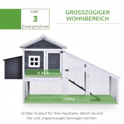 PawHut Zwerghühnerstall Mit Auslauf Und Stange, Zwerghühnerkäfig, Laufstall, Mit Nistkasten, Massivholz, Grau, 175,4 X 95,5 X 100 Cm -Garten- & Gewächshäuser Geschäft fd886d6f288173090c69fe02fe9f2643