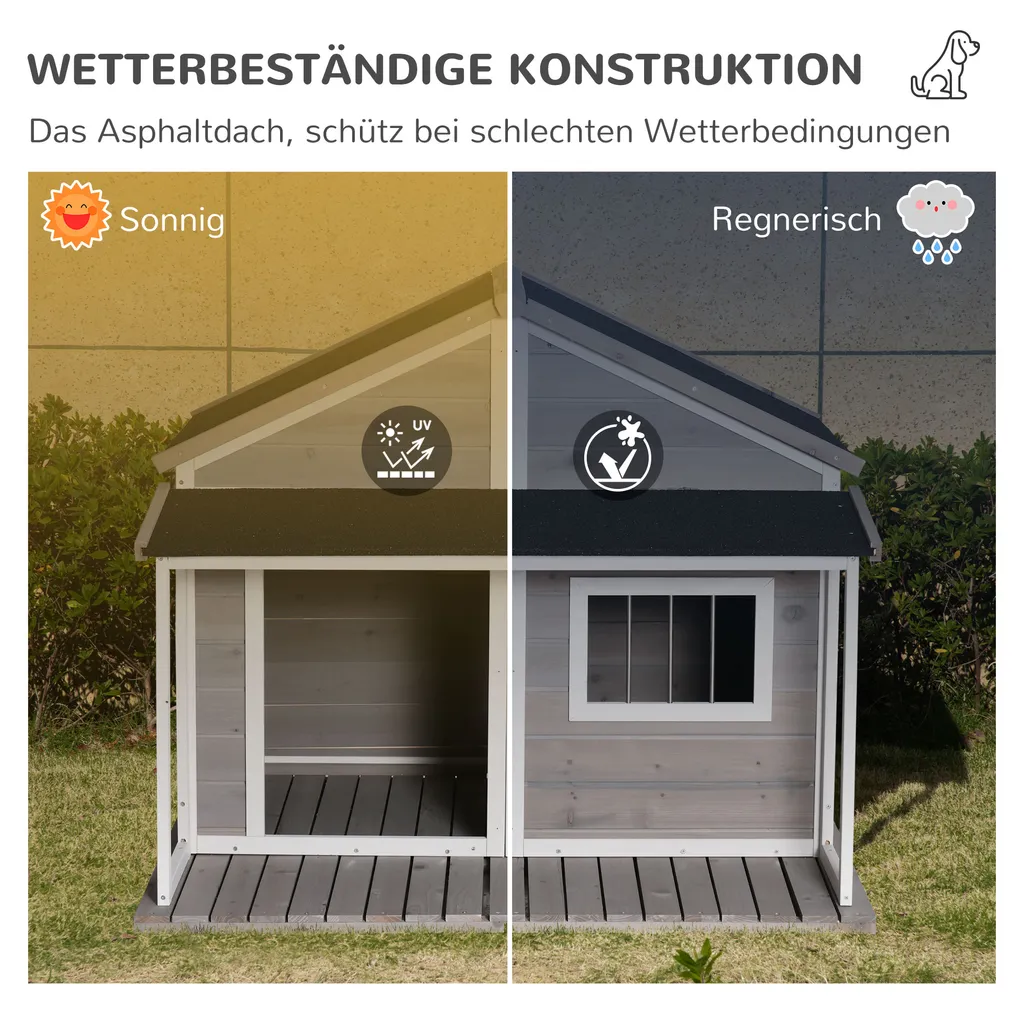 PawHut Hundehütte Aus Massivholz Kleintierhaus Isoliertes Hundehaus Mit Terrasse Asphaltdach Outdoor Wetterfeste Hütte Für Draußen Grau 127 X 112 X 109 Cm 5 PawHut Hundehütte Aus Massivholz Kleintierhaus Isoliertes Hundehaus Mit Terrasse Asphaltdach Outdoor Wetterfeste Hütte Für Draußen Grau 127 X 112 X 109 Cm – Bild 5