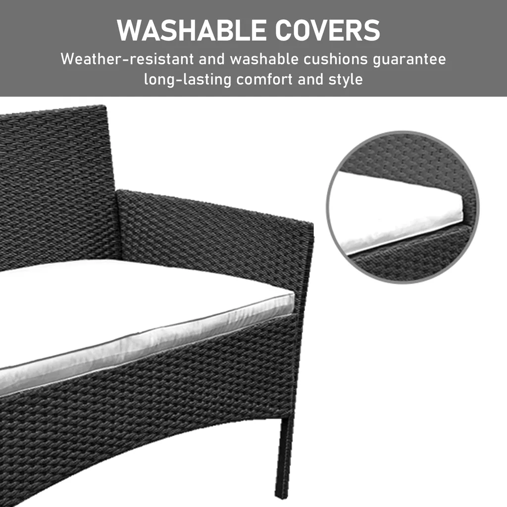 Wolketon Gartenmoebel Set Poly Rattan Balkonmoebel Sitzgruppe Schwarz Langlebig Lounge Set Mit 2-er Sofa, Singlestuehle, Tisch Und Sitzkissen¡ 3 Wolketon Gartenmoebel Set Poly Rattan Balkonmoebel Sitzgruppe Schwarz Langlebig Lounge Set Mit 2-er Sofa, Singlestuehle, Tisch Und Sitzkissen¡ – Bild 3