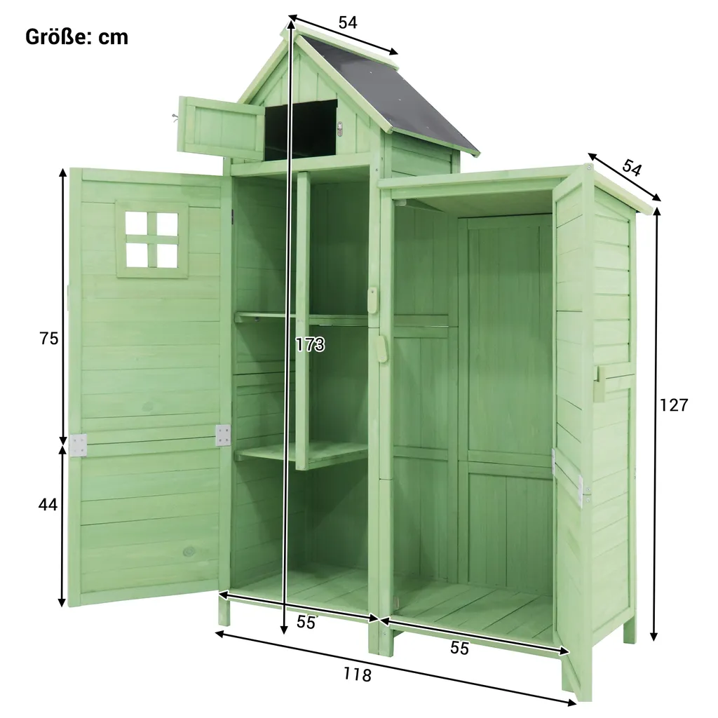 Flieks Geräteschrank Holz Gartenschrank Wetterfest, Geräteschuppen Gartenhaus Klein, Gerätehaus Gartengerätehaus, 118.5x54.3x 173 Cm 3 Flieks Geräteschrank Holz Gartenschrank Wetterfest, Geräteschuppen Gartenhaus Klein, Gerätehaus Gartengerätehaus, 118.5x54.3x 173 Cm – Bild 3