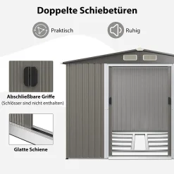 COSTWAY Gerätehaus Mit Fundament, 260x207x180cm, Geräteschuppen Aus Verzinktem Stahl, Gartenhaus Mit Doppeltüren & Rampe, Garten Schuppen Abschließbar, Metallschuppen Outdoor (Grau) -Garten- & Gewächshäuser Geschäft fdd9d1b15d7ec99c93c9d54b6f7714c9