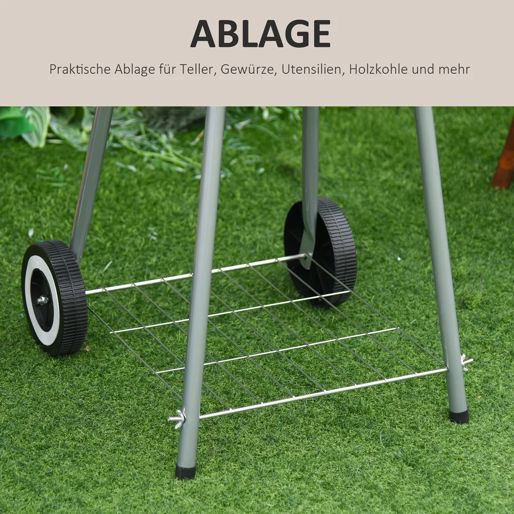 Outsunny Holzkohlegrill Grillwagen Kugelgrill Auf Rollen Ablage Mit Deckel BBQ Metall Rot 46 X 52,5 X 76cm 5 Outsunny Holzkohlegrill Grillwagen Kugelgrill Auf Rollen Ablage Mit Deckel BBQ Metall Rot 46 X 52,5 X 76cm – Bild 5