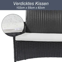 Hamlody Rattan Gartenmöbel Set, Polyrattan Lounge Gartenmöbel Set Mit Sofa, Lounge Sessel, Tisch Und Hockern, 2 * Sessel + 1 * Doppelsitz-Sofa + 1 * Tisch + 3 * Kissen, Schwarz -Garten- & Gewächshäuser Geschäft fe624733f66a6732a9067398a69472d1