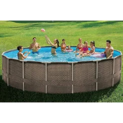 Summer Waves Premium FRAME Pool, Rattanoptik, PVC/Stahl, Ø488x122 Cm, Jede Menge Zubehör Inklusive, Rund