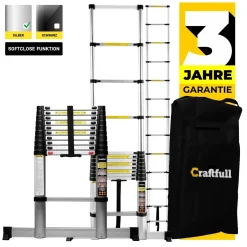 Craftfull Teleskopleiter CF-101B - Soft-Close-Funktion - Ausziehleiter Aus Aluminium (4.4 Meter)