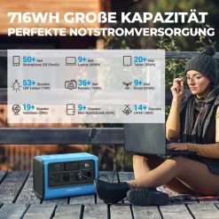POWEROAK BLUETTI 1000W (Peak 1400W) Tragbares Stromerzeuger Solargenerator EB70 BLUE 716Wh Kraftwerk Backup LiFePo4 Battery Pack Für Camping Outdoor RV Stromausfall Home Off-grid -Garten- & Gewächshäuser Geschäft feeacd6e2b151d5c2e55d570333a6ef5