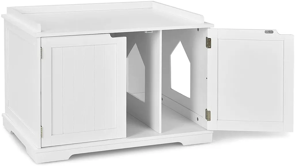 COSTWAY Katzenhaus Katzenhöhle mit Bett, Geschlossene Katzentoilette Mit Eingang, Haustierbox Haustierkiste Aus Holzstruktur, Großes Katzenklo Katzenschrank Für Katzen Hunde Haustier (Weiß) 5 COSTWAY Katzenhaus Katzenhöhle mit Bett, Geschlossene Katzentoilette Mit Eingang, Haustierbox Haustierkiste Aus Holzstruktur, Großes Katzenklo Katzenschrank Für Katzen Hunde Haustier (Weiß) – Bild 5