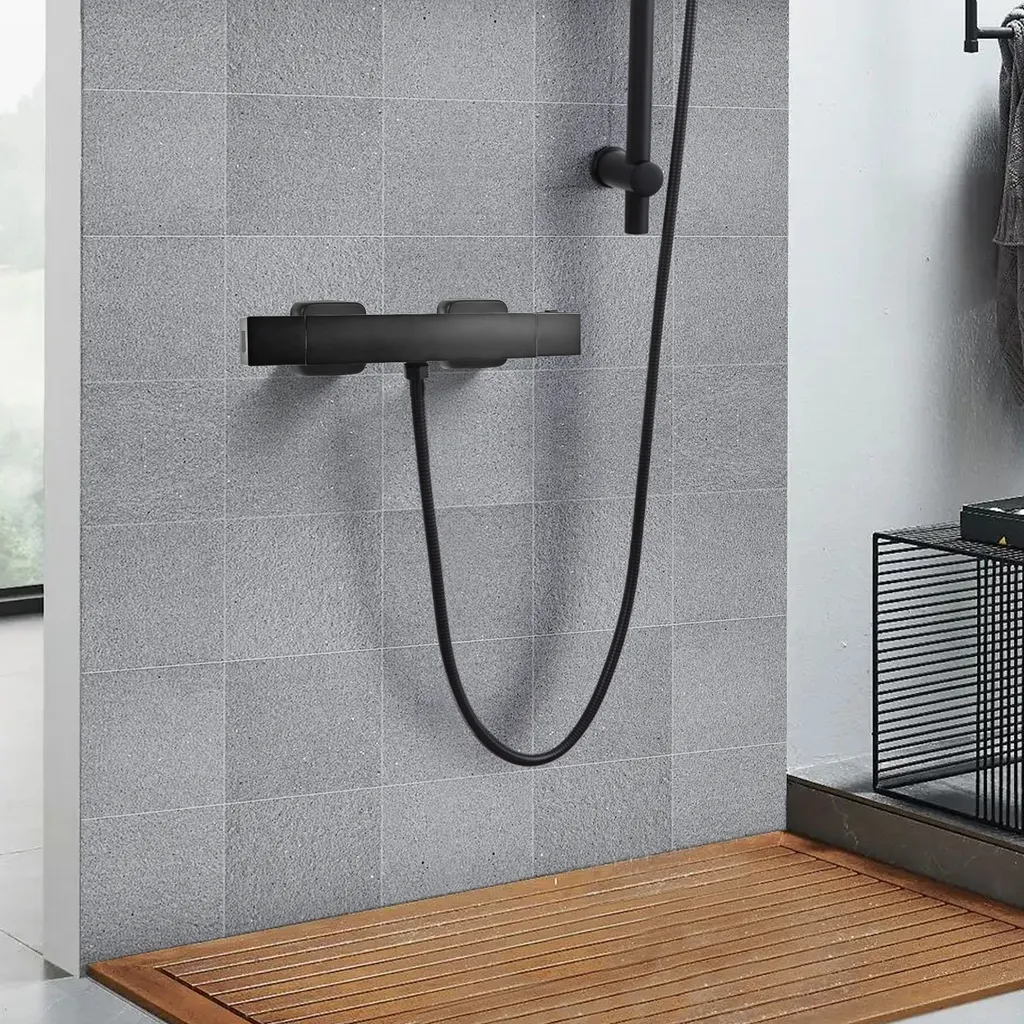 SCHWÄNLEIN® Thermostatbatterie Dusche Set,Brausebatterrerie,Brausemischer (Thermostat Brausebatterie Schwarz Eckig) 7 SCHWÄNLEIN® Thermostatbatterie Dusche Set,Brausebatterrerie,Brausemischer (Thermostat Brausebatterie Schwarz Eckig) – Bild 7