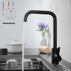 Lonheo Niederdruck Wasserhahn Küche Armatur Aus Edelstahl, 360° Schwenkbar Küche Mischbatterie Einhebelmischer Für Kaltwasser Und Einen Wasserboiler Konzipiert